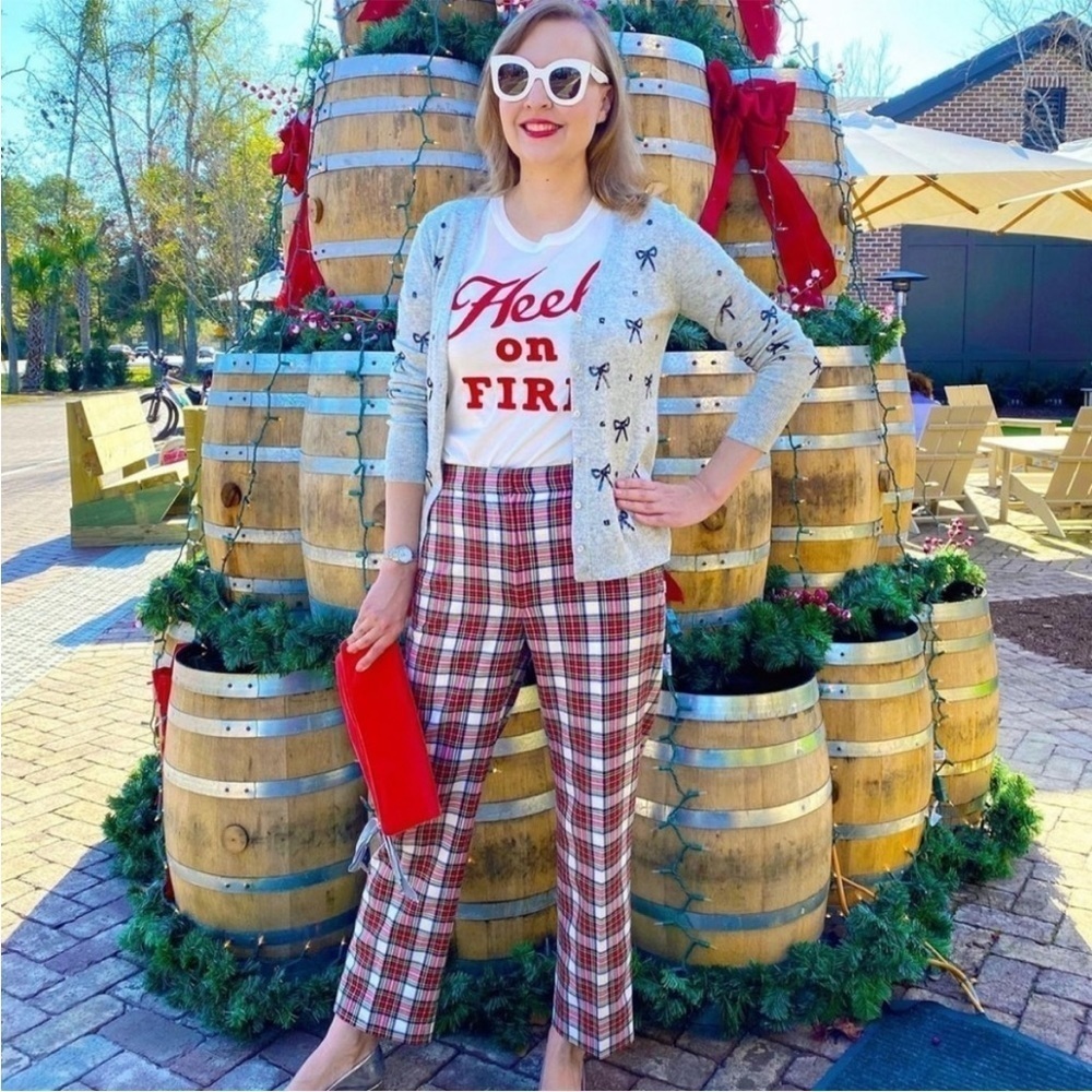 NWT J. Crew Pant Trouser Wool Snowy Stewart Plaid Straight Leg Holiday High Rise